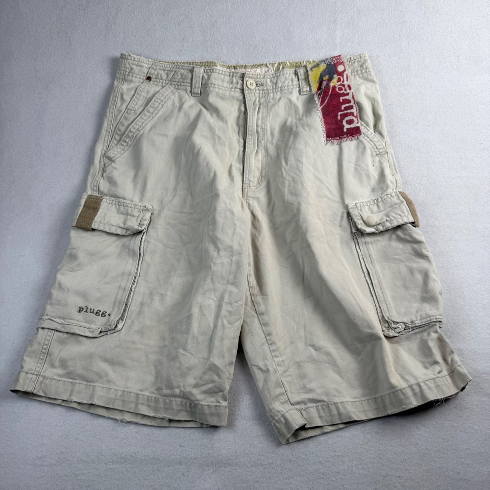 Plugg Mens Khaki Tan‎ Cotton Cargo Shorts Size 33 Utility Skate Gorpcore